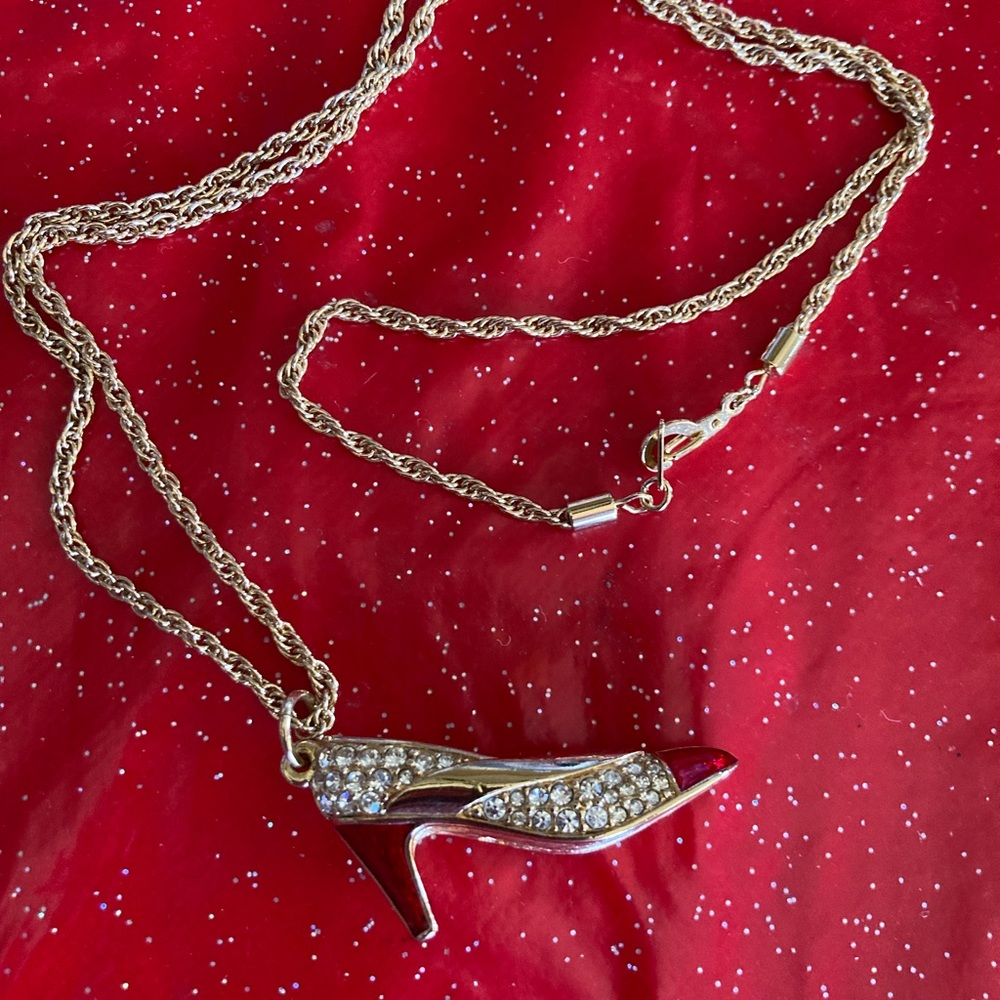Authentic Swarovski Crystal Rhinestone Shoe Pendant Necklace Spectator Pump Heel